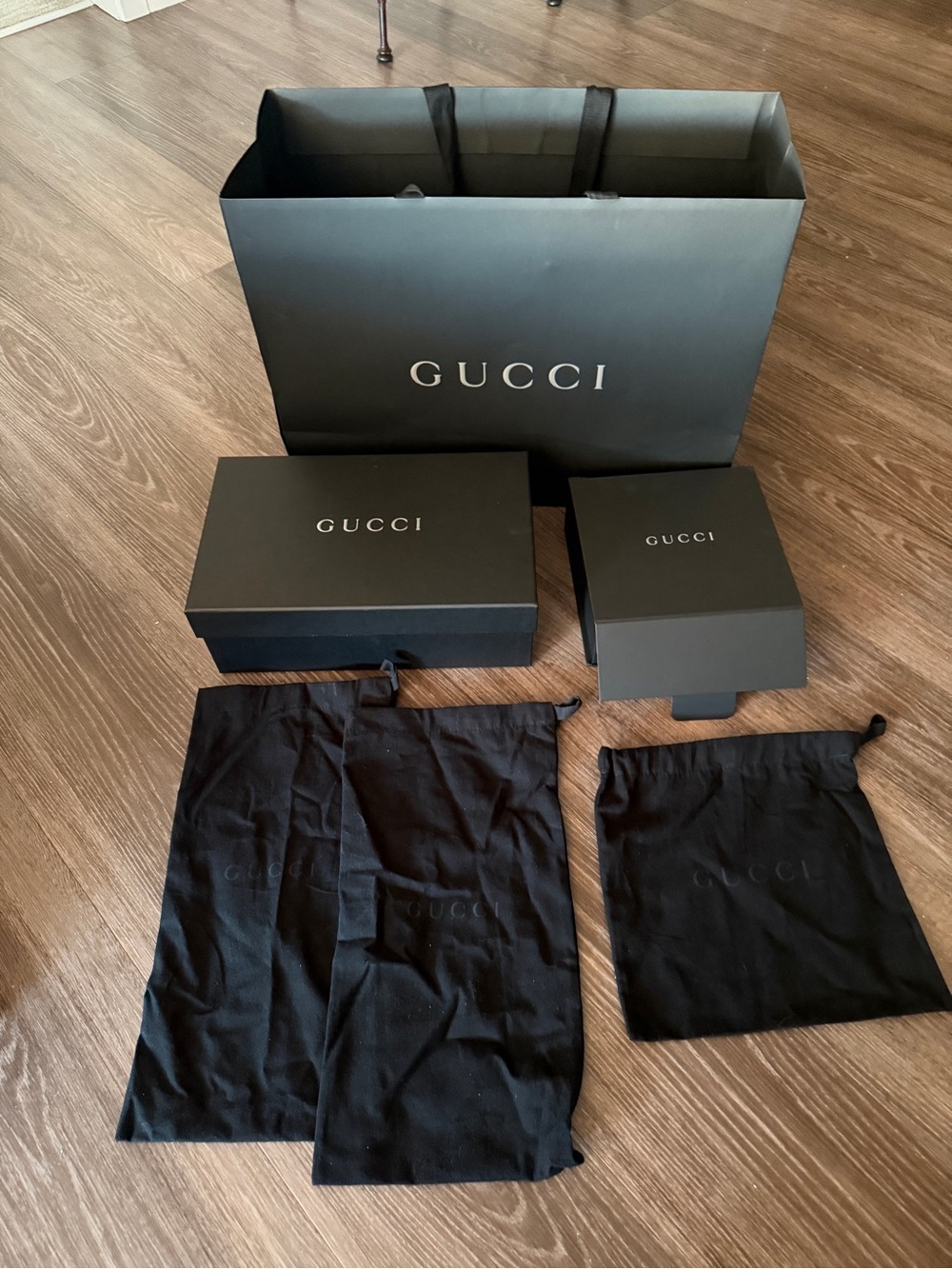Gucci Black Branded Shopping Bag, Boxes and Pouches